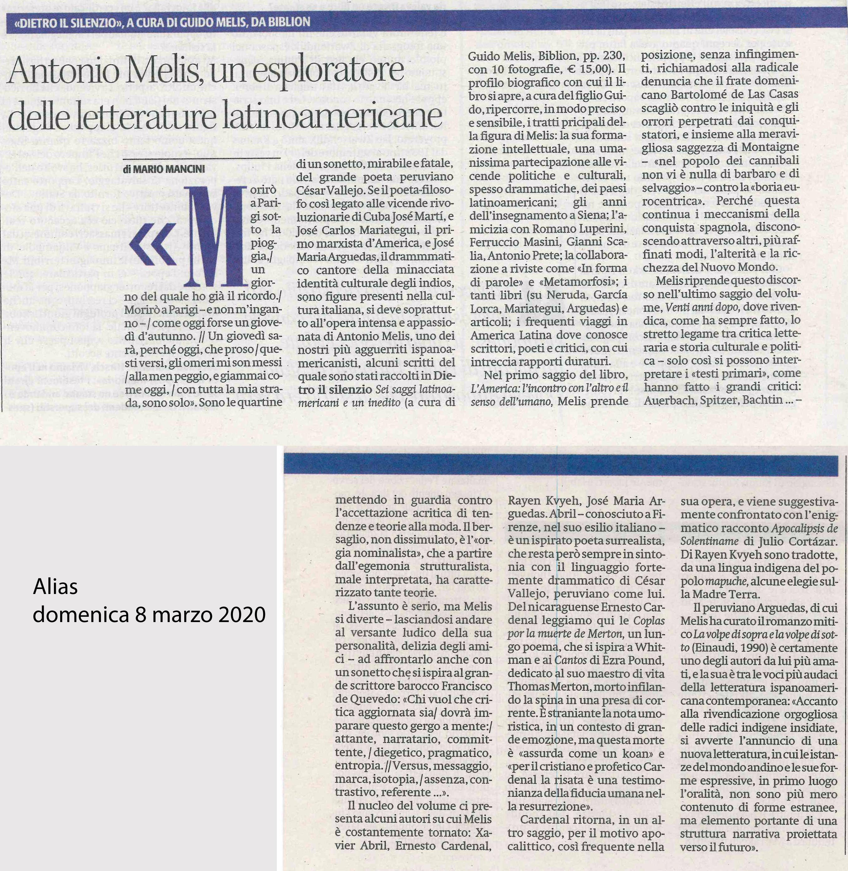 Dietro il silenzio - recesnione Alias 8 marzo 2020